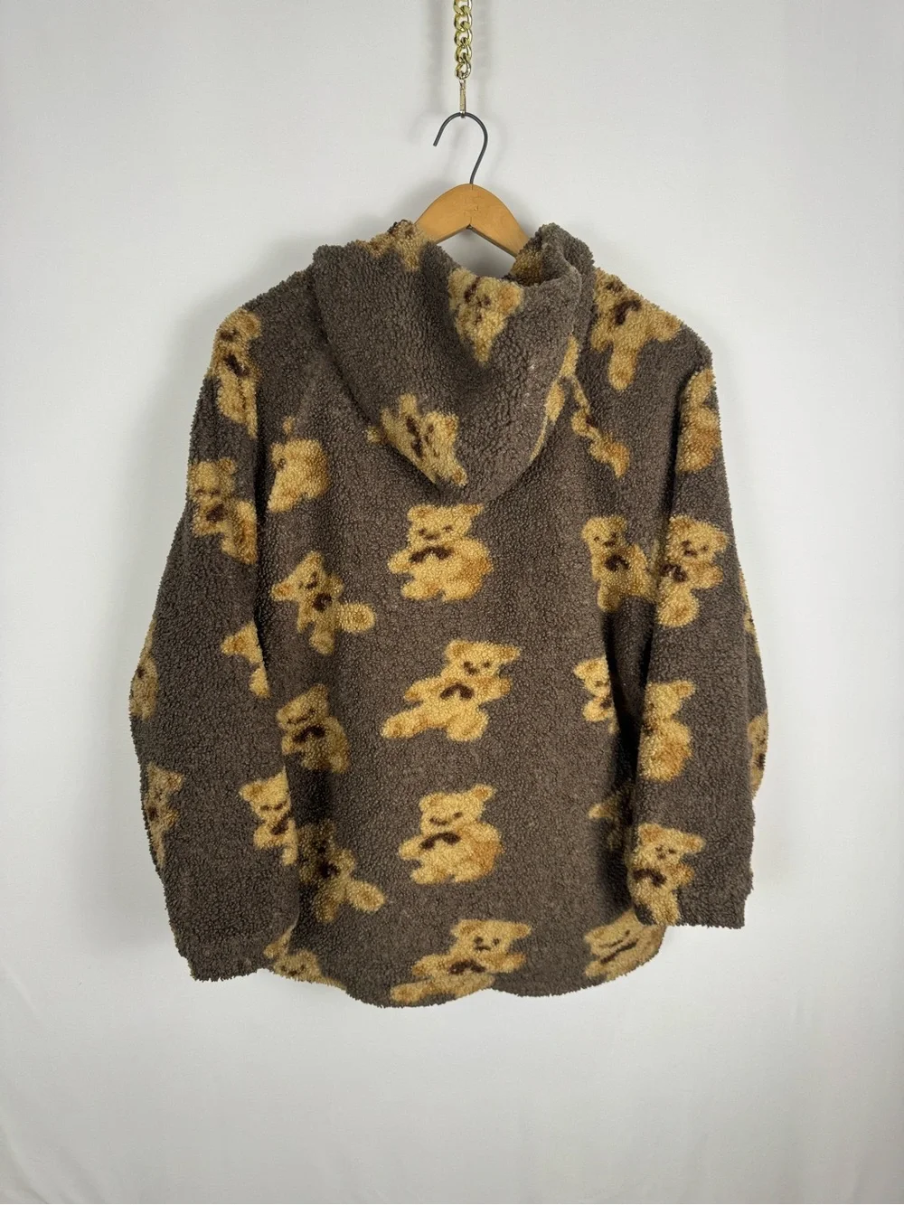 Vintage 90s Brown Teddy Bear Sherpa Zip Fleece Hoodie - Picture 8 of 8